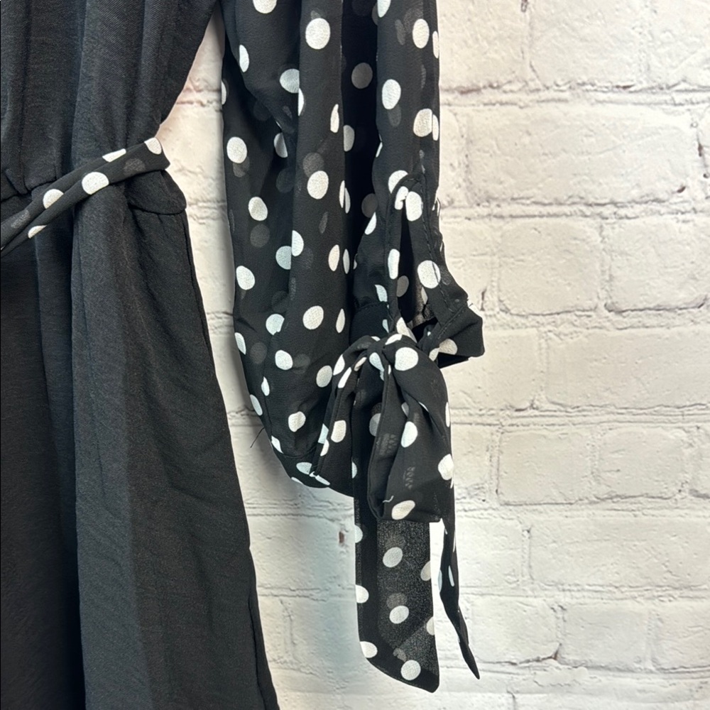 BloomChic Black A-Line Dress with Sheer  Sleeves - Picture 4 of 7